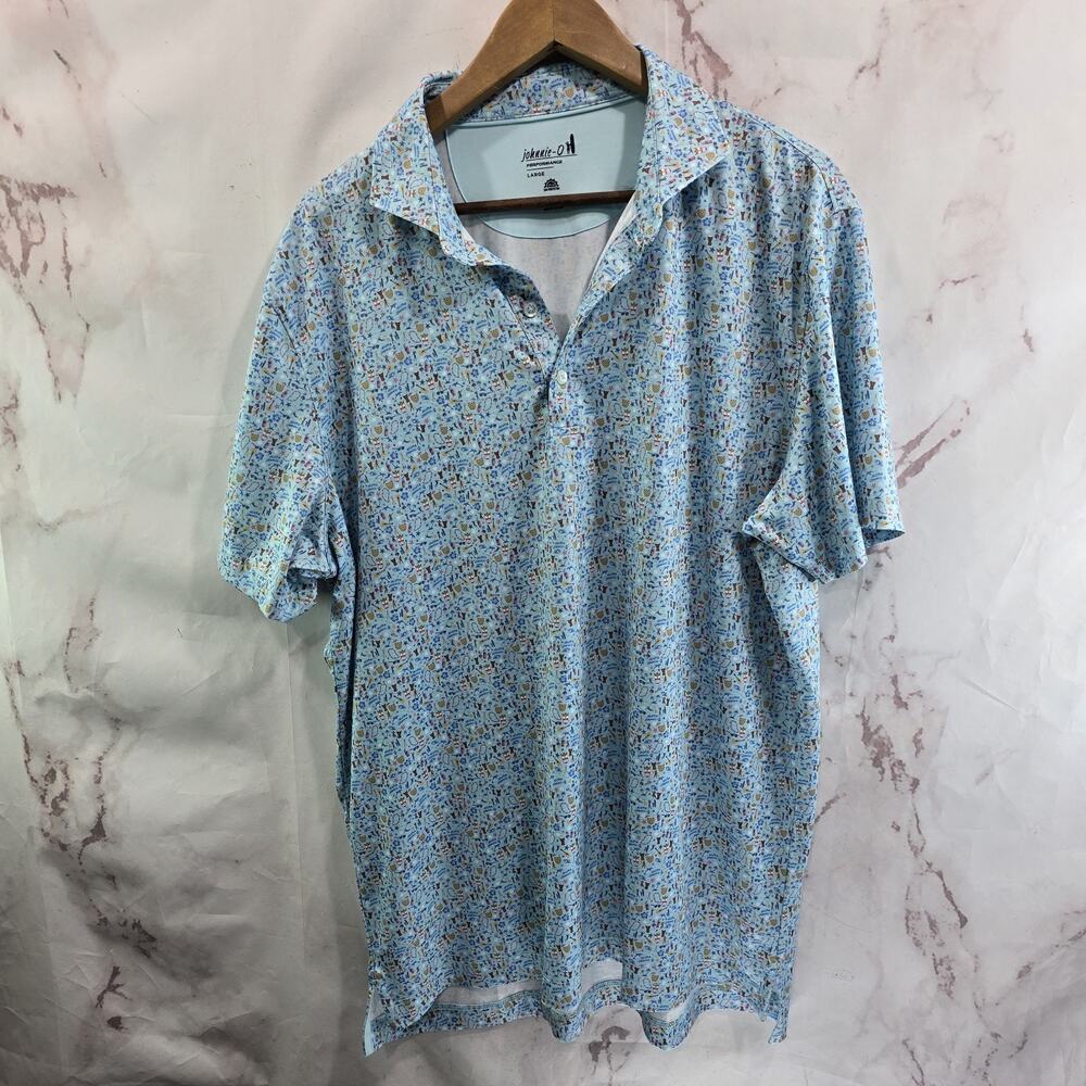 Johnnie O Shirt Mens Large Blue Polo Short Sleeve Performance Jersey Biarritz